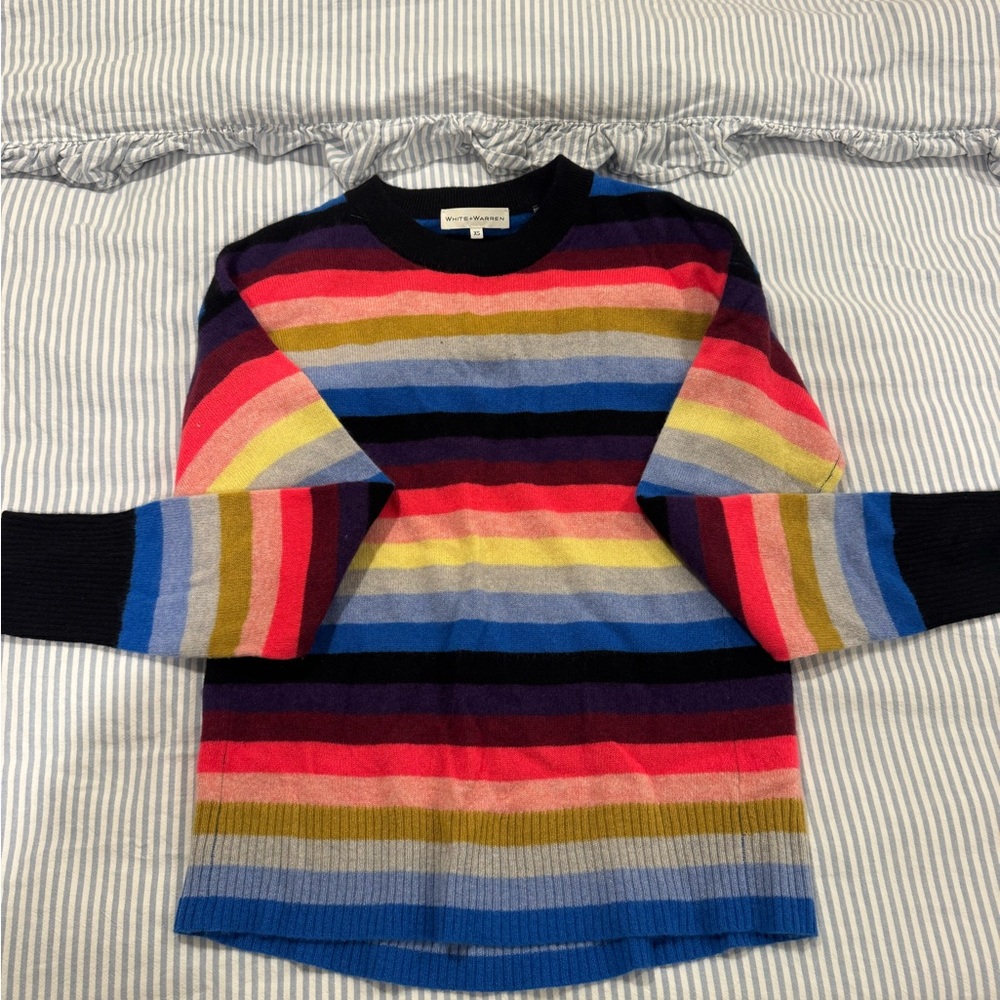 White and Warren cashmere Multicolor Striped Crewneck Sweater